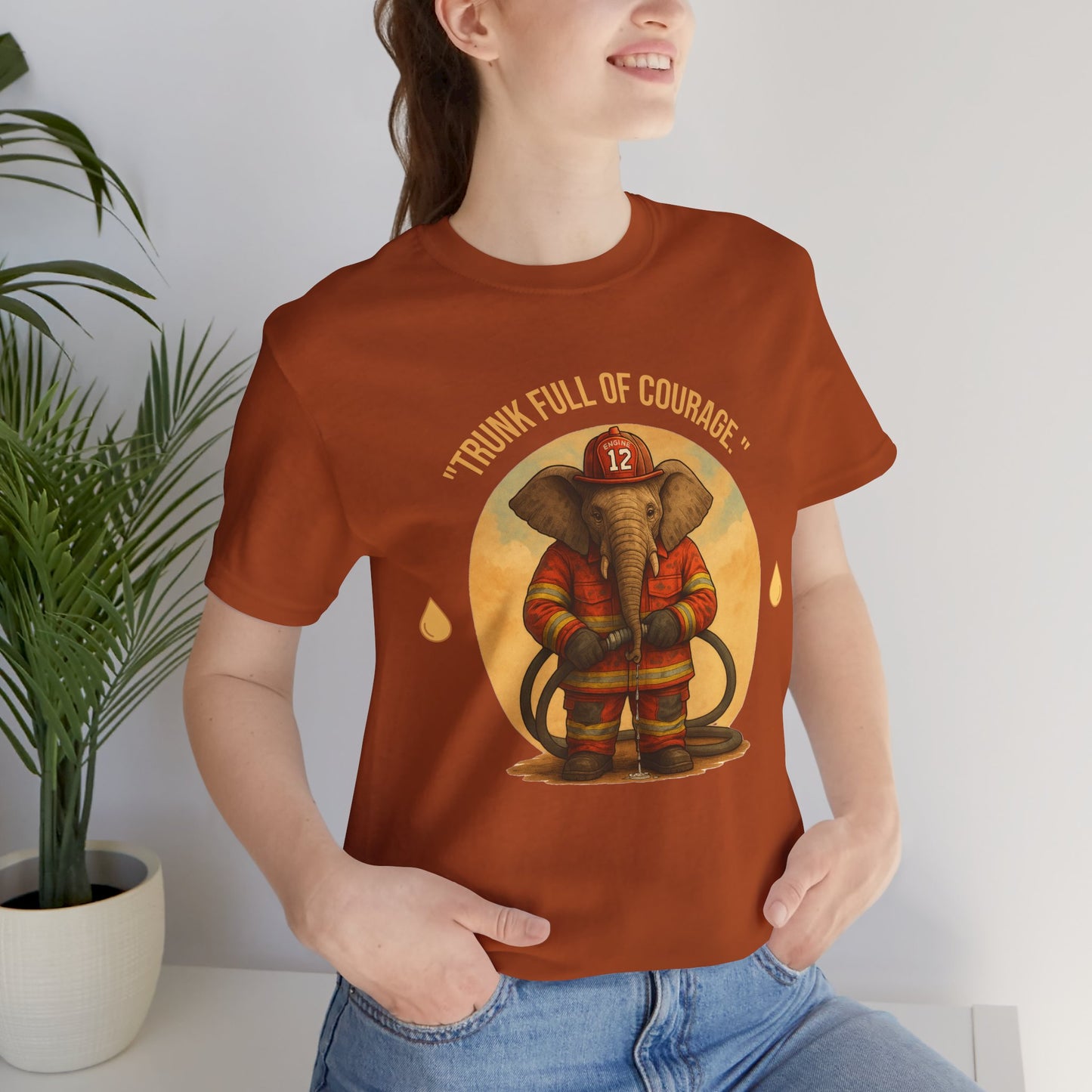 "Trunk Full of Courage" Firefighter Elephant T-Shirt - Heroic Animal Graphic Tee