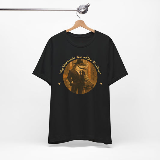 "Keep Your Enemies Close" Mafia Shark T-Shirt - Vintage Mobster Animal Graphic Tee