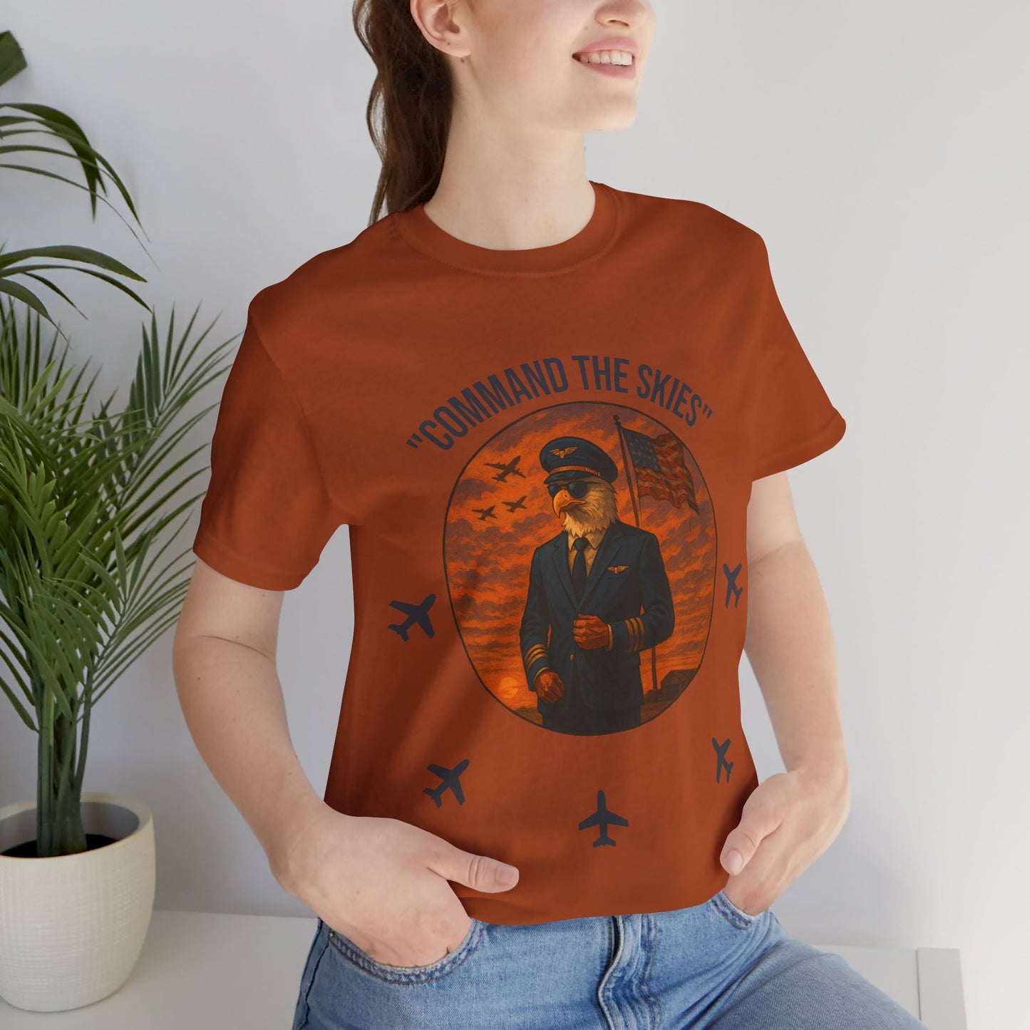 "Command the Skies" Eagle Pilot T-Shirt - Aviation Hero Animal Graphic Tee